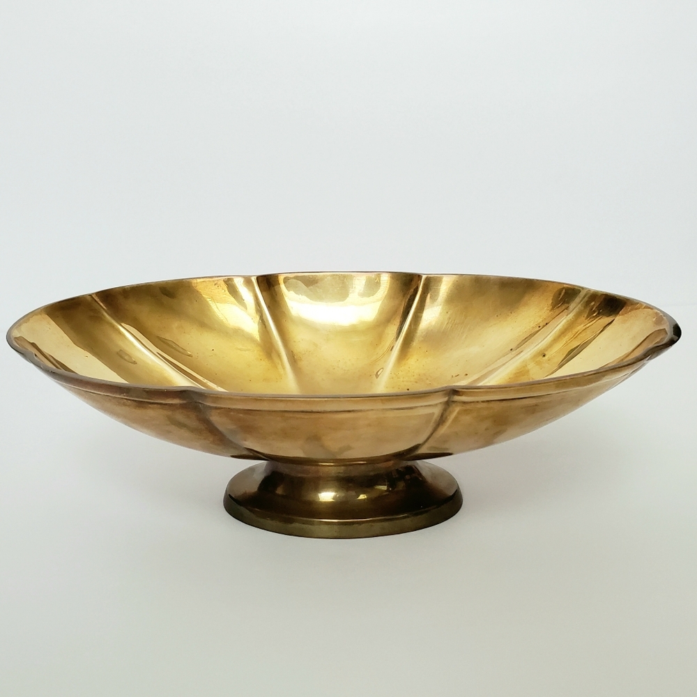 *RARE* Solid Brass Scalloped Footed Bowl
